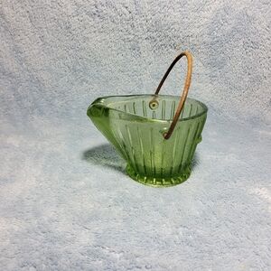 Vintage Hazel Atlas Textured Green Depression Glass Bucket Ashtray With Handle